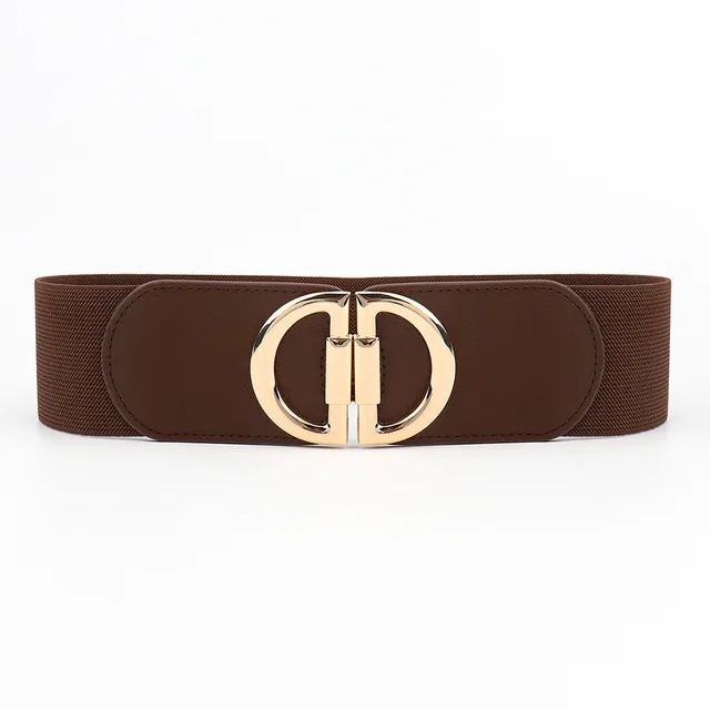 Elastic A Pair Of Buckles Wide Belt Women Brown - Shop at LoveMi