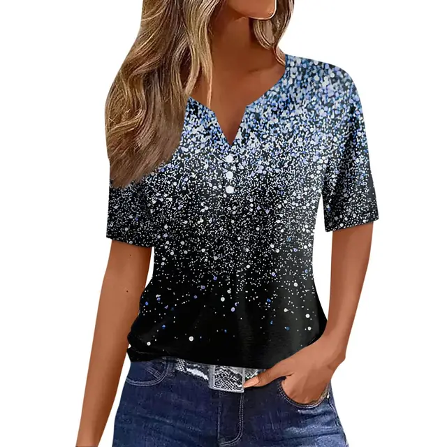 V neck Three button Printed Short sleeved European And American Top Jy4410104 - Shop at LoveMi