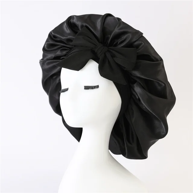 New Silk Bonnet For Sleeping Women Satin Bonnet Hair Bonnet Night Sleep Cap Scarf Wrap For Curly Hair With Tie Band For Curly Hair Black - Shop at LoveMi