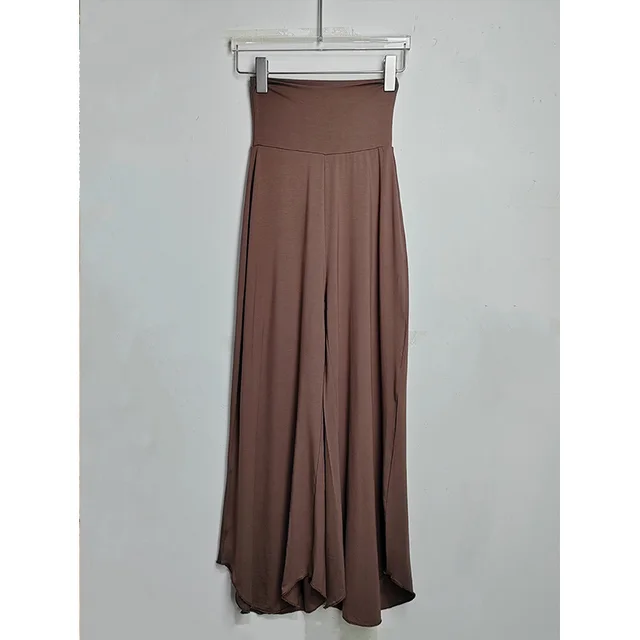 Bamboo Fiber Nude Feel Breathable High Waist Loose And Irregular Trousers Wide Leg Pants Dark Coffee Color - Shop at LoveMi