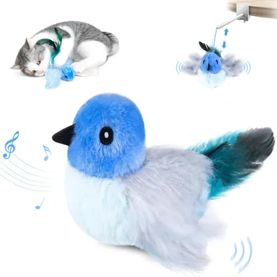 Interactive Cat Plush Toys For Indoor Cats Automatic Flapping Bird Cat Toy USB Rechargeable Electronic Pet Enrichment Toys Blue Robin - Shop at LoveMi