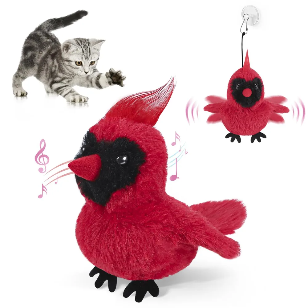 Interactive Cat Plush Toys For Indoor Cats Automatic Flapping Bird Cat Toy USB Rechargeable Electronic Pet Enrichment Toys - Red Parrot
