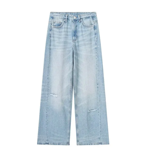 Women's Fashionable Casual Wide leg Long Jeans Light Blue - Shop at LoveMi