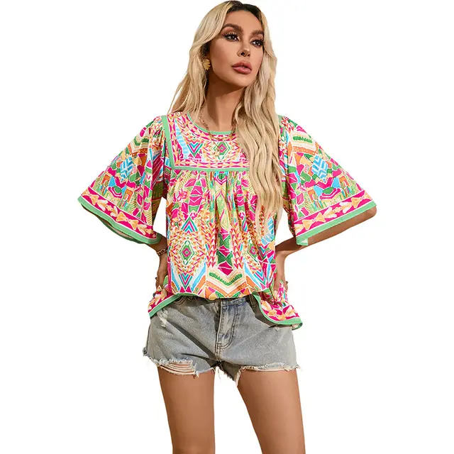Thin Loose Casual Style Printed Chiffon Shirt For Women Lc25127631P1422 - Shop at LoveMi
