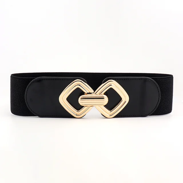 Elastic Waistband Women's Wide Waist Seal Decoration Pu Style Black - Shop at LoveMi