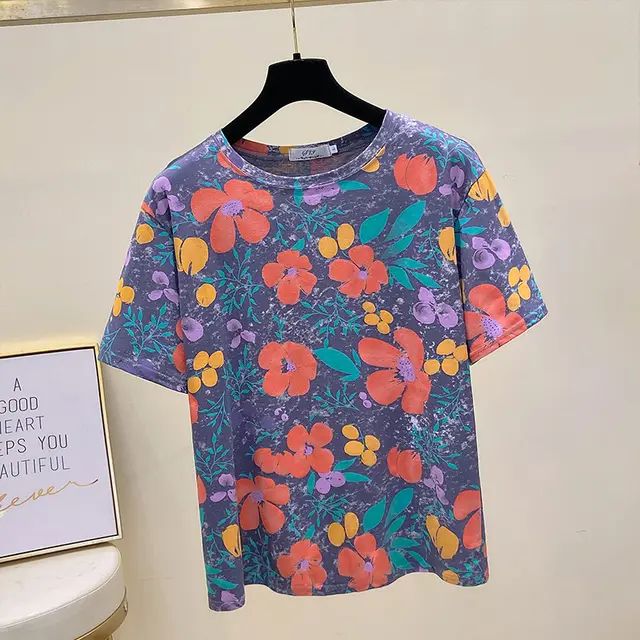 Slimming Fashionable All match Cotton T shirt For Women Blue - Shop at LoveMi