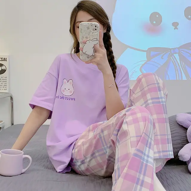 Summer Short Sleeve Trousers Spring And Autumn Teenage Leisure Homewear Suit Dfl34031Color - Shop at LoveMi