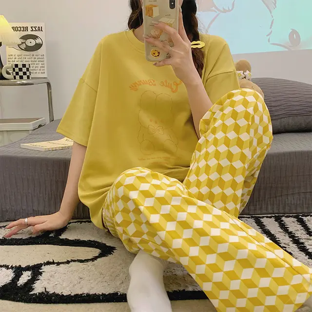 Summer Short Sleeve Trousers Spring And Autumn Teenage Leisure Homewear Suit Dfl34042Color - Shop at LoveMi