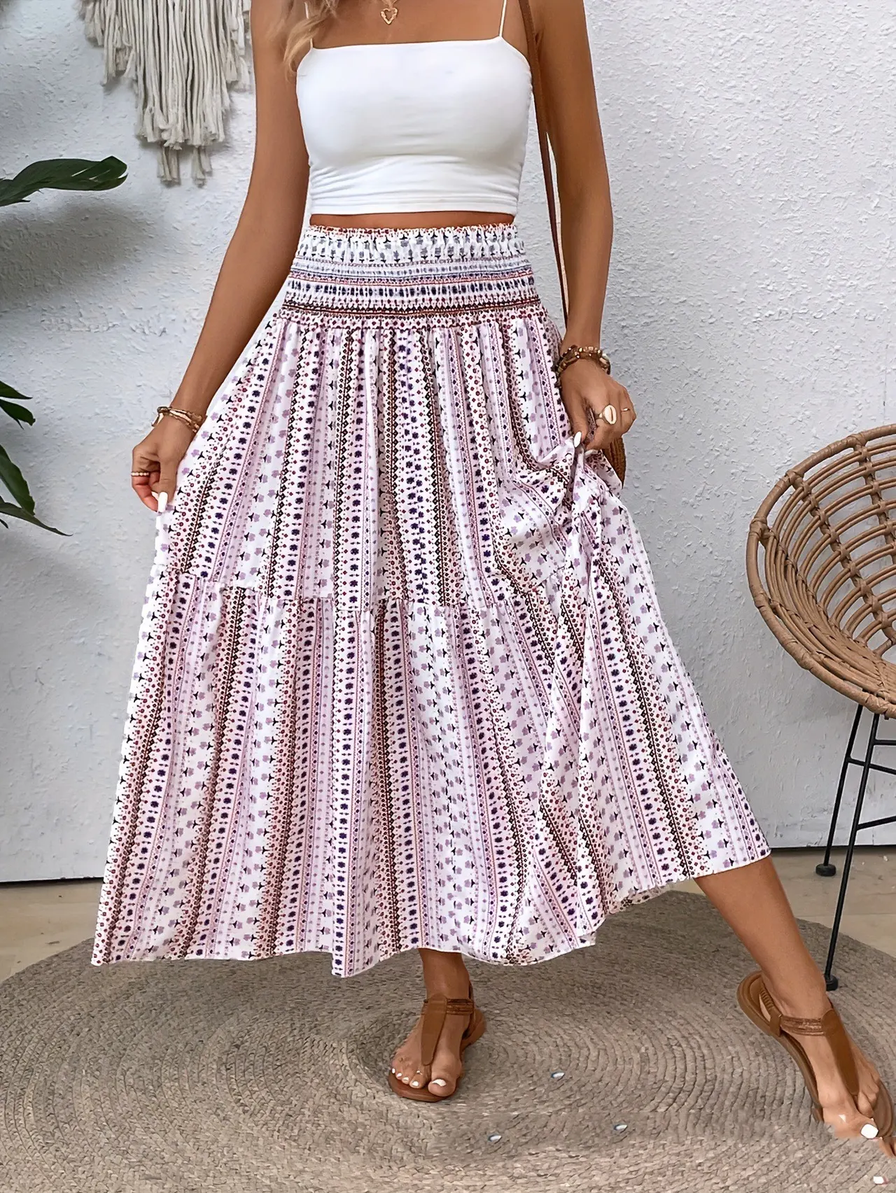 All-matching Slim Fit Pleated High Waist Long Skirt - White