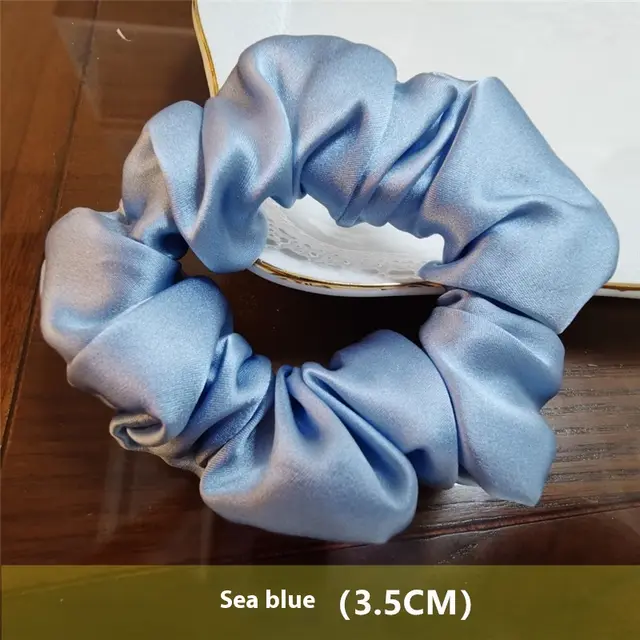 Crepe Satin French Handmade Silk Hair Ring Happy Blue - Shop at LoveMi
