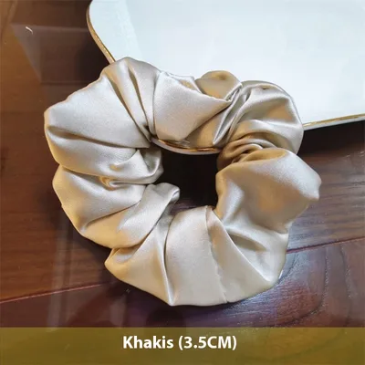 Crepe Satin French Handmade Silk Hair Ring Khaki - Shop at LoveMi