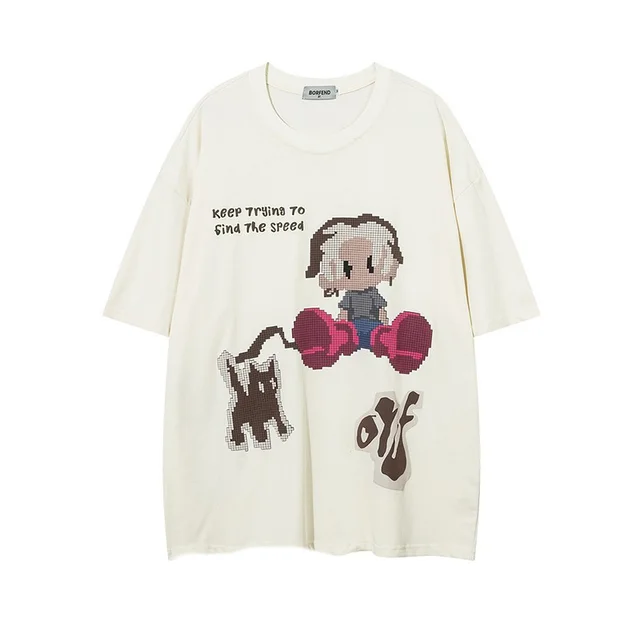 Cute American Cartoon Printed T shirt Apricot Color - Shop at LoveMi