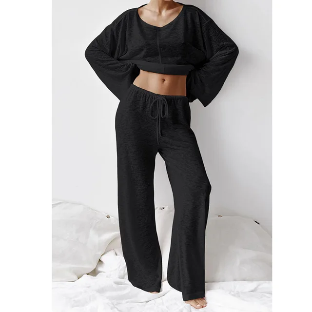 Ladies' Homewear Simple And Stylish Casual Suit Black - Shop at LoveMi