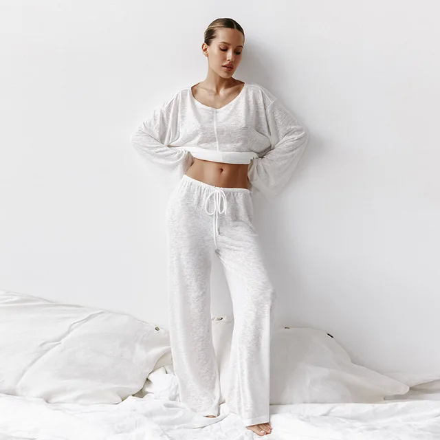 Ladies' Homewear Simple And Stylish Casual Suit White - Shop at LoveMi