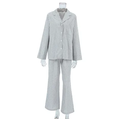 Striped Comfortable Soft Long sleeved Trousers Pajamas Suit Stripes - Shop at LoveMi