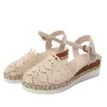 Woven Hollowed Women's Buckle Sandals - Beige