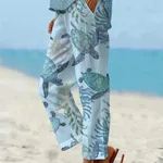 Pocket Printed Casual Cropped Pants - Blue