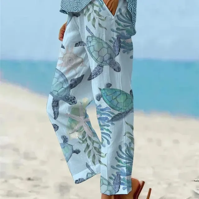 Pocket Printed Casual Cropped Pants Light Blue - Shop at LoveMi