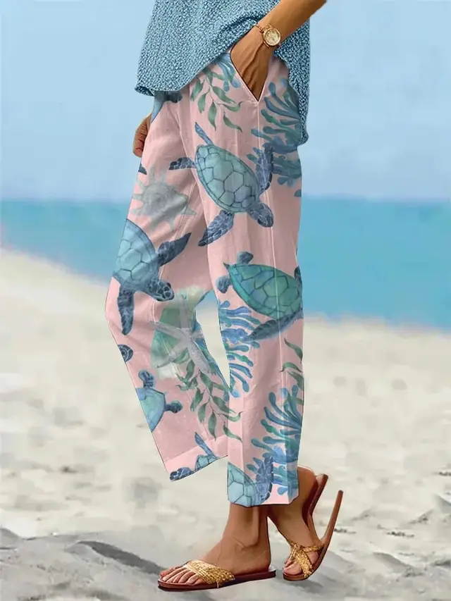 Pocket Printed Casual Cropped Pants Pink - Shop at LoveMi