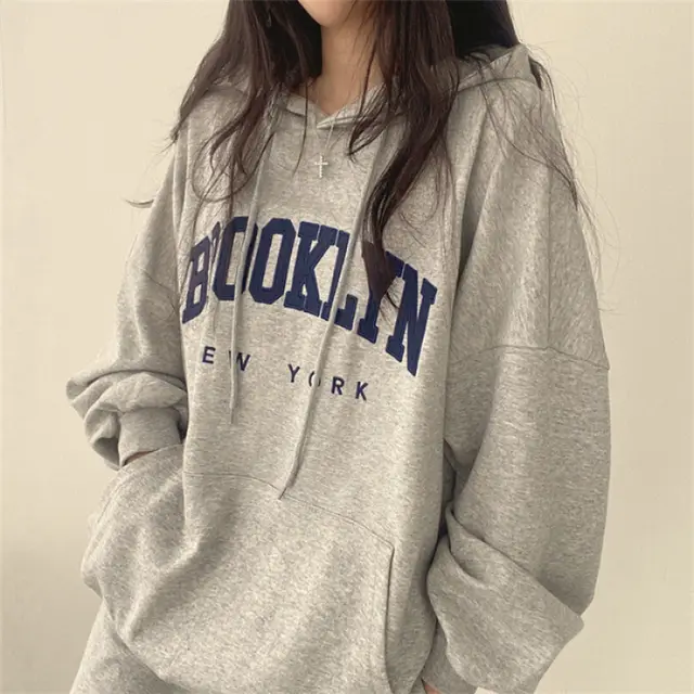 Letter Printed Hoodie Female American Style Light Gray Thin - Shop at LoveMi