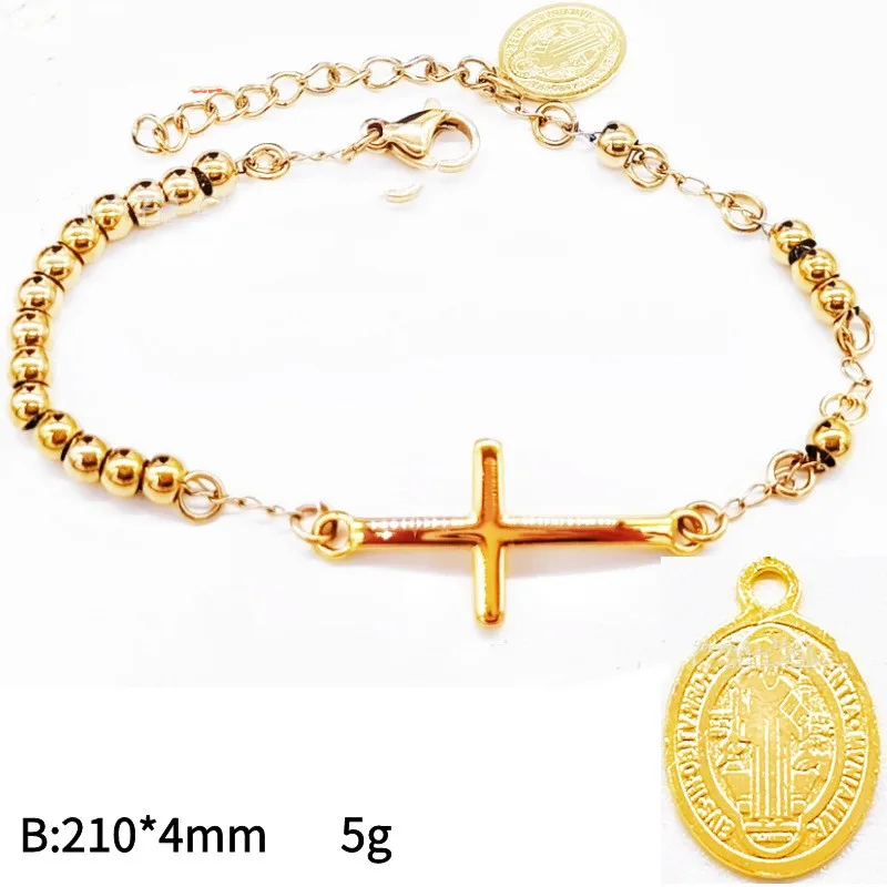 Men's 4mm Stainless Steel Bead Cross Bracelet - Gold Bracelet 2Style - View 1