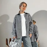 Fashion Polo Collar Gray Plaid Shirt - Plaid