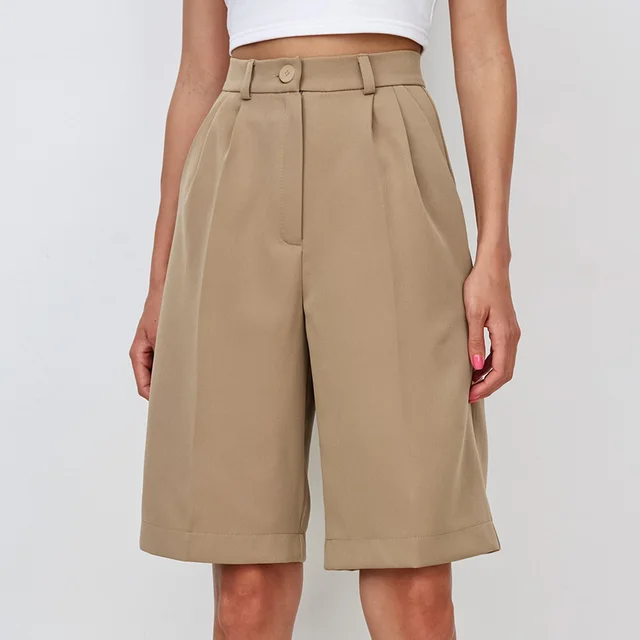 French Fashion High Waist Casual Cropped Pants Khaki - Shop at LoveMi
