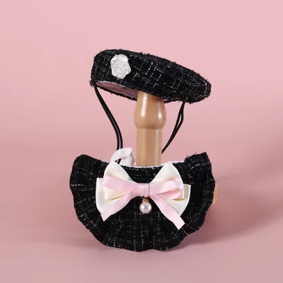 Flower Beret Hat Bow Lace Bib Black Set 1 - Shop at LoveMi