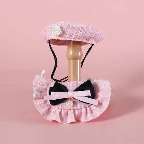 Flower Beret Hat Bow Lace Bib Pink Set 1 - Shop at LoveMi
