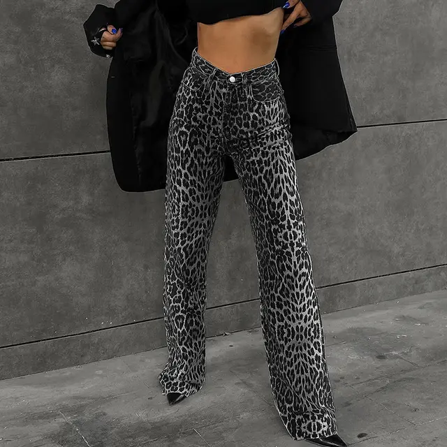 Slimming High Waist Straight Casual Pants Leopard Print - Shop at LoveMi