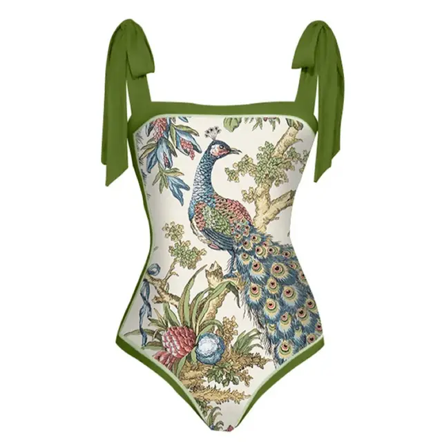 Peacock Strap Vacation Beach Bikini Printed One piece Swimsuit Bikini - Shop at LoveMi