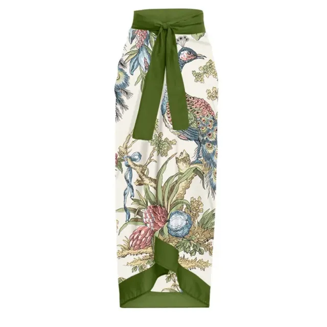 Peacock Strap Vacation Beach Bikini Printed One piece Swimsuit Gauze Skirt - Shop at LoveMi