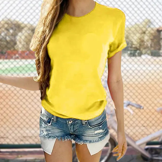 Women's Milk Silk Printed Short Sleeve Yellow - Shop at LoveMi