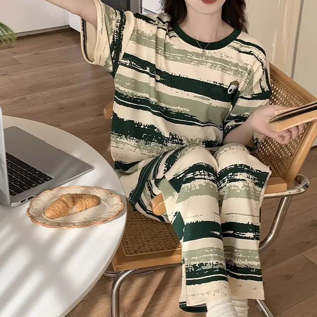 Summer Pajamas Women's Short sleeved Trousers Cotton Two piece Set Hz33500 - Shop at LoveMi