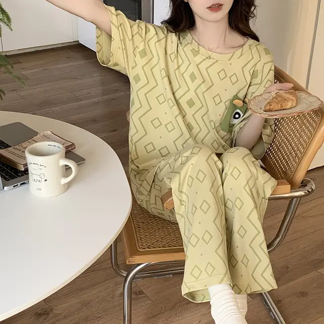 Summer Pajamas Women's Short sleeved Trousers Cotton Two piece Set Hz33503 - Shop at LoveMi