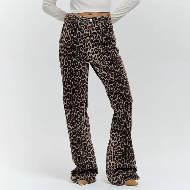 Summer Retro Street Style Loose Low Waist Leopard Print Trousers Versatile Cotton Wide Leg Pants Casual Pants Leopard Print - Shop at LoveMi