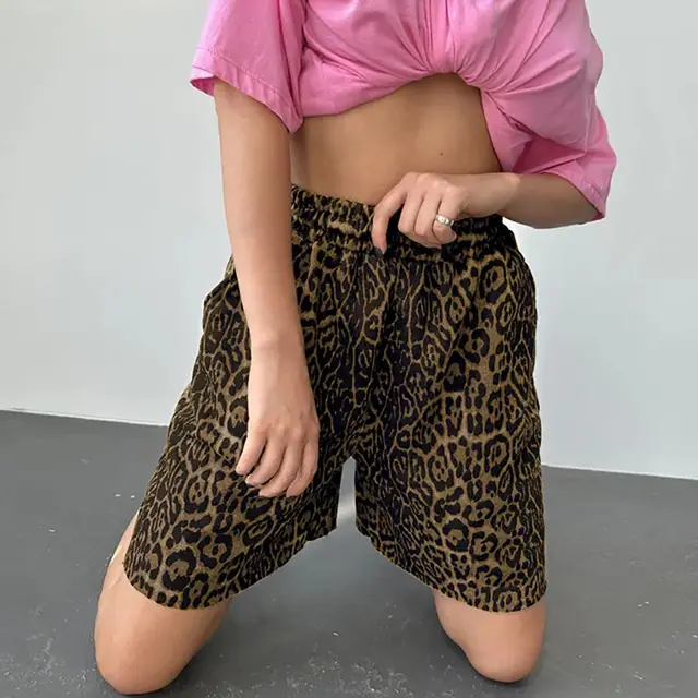 Women's Leopard Print Casual Pants Street Style High Waist Three quarter Wide Leg Shorts Leopard Print - Shop at LoveMi