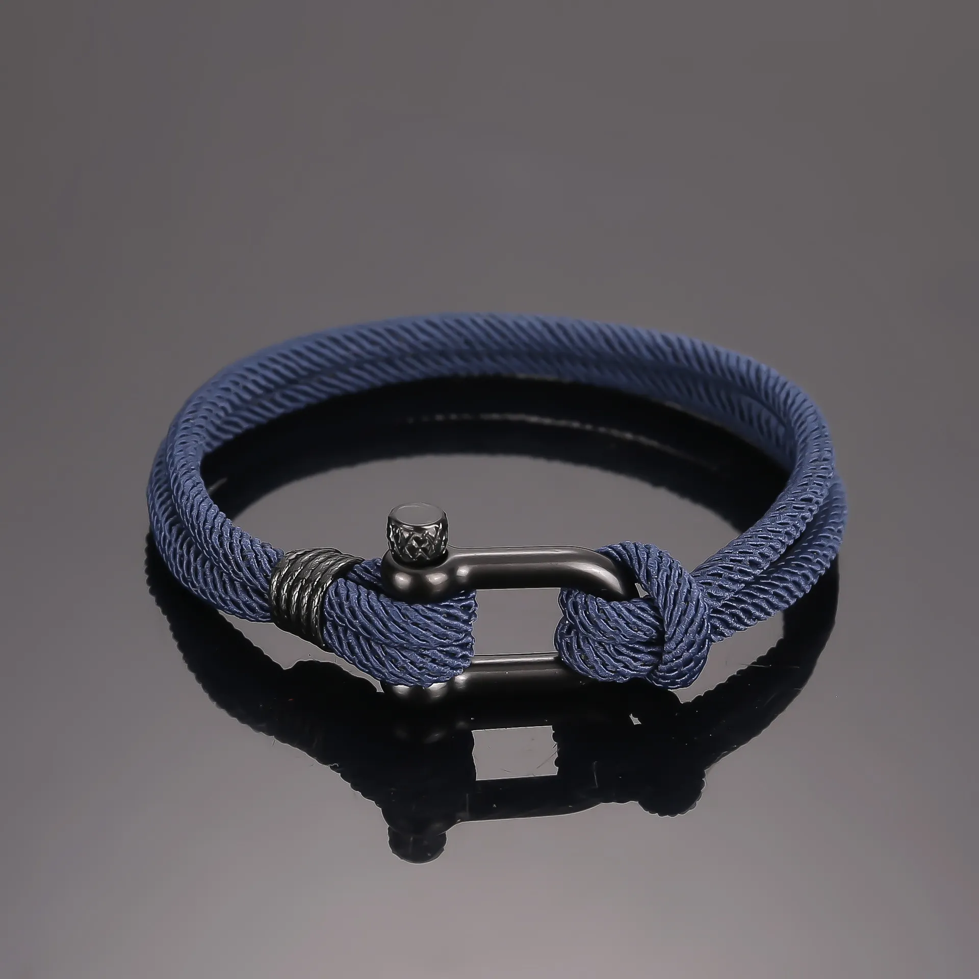Black Stainless Steel Milan Bracelet Beach Bracelet - Navy Blue