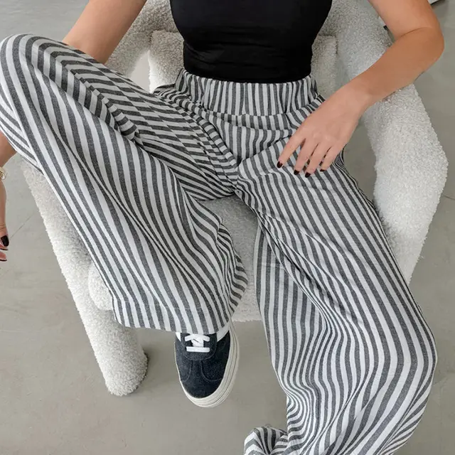 Striped Fashion Niche High Waist Trousers Black - Shop at LoveMi