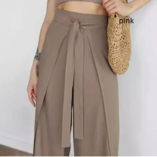 Solid Color Fashion Lace up Waist Wide leg Skort Women Pink - Shop at LoveMi