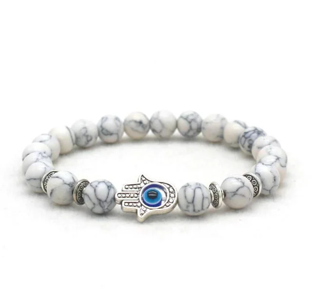 8mm Palm Eye Volcanic Stone Elastic Line Yoga Bracelet White Loose - Shop at LoveMi