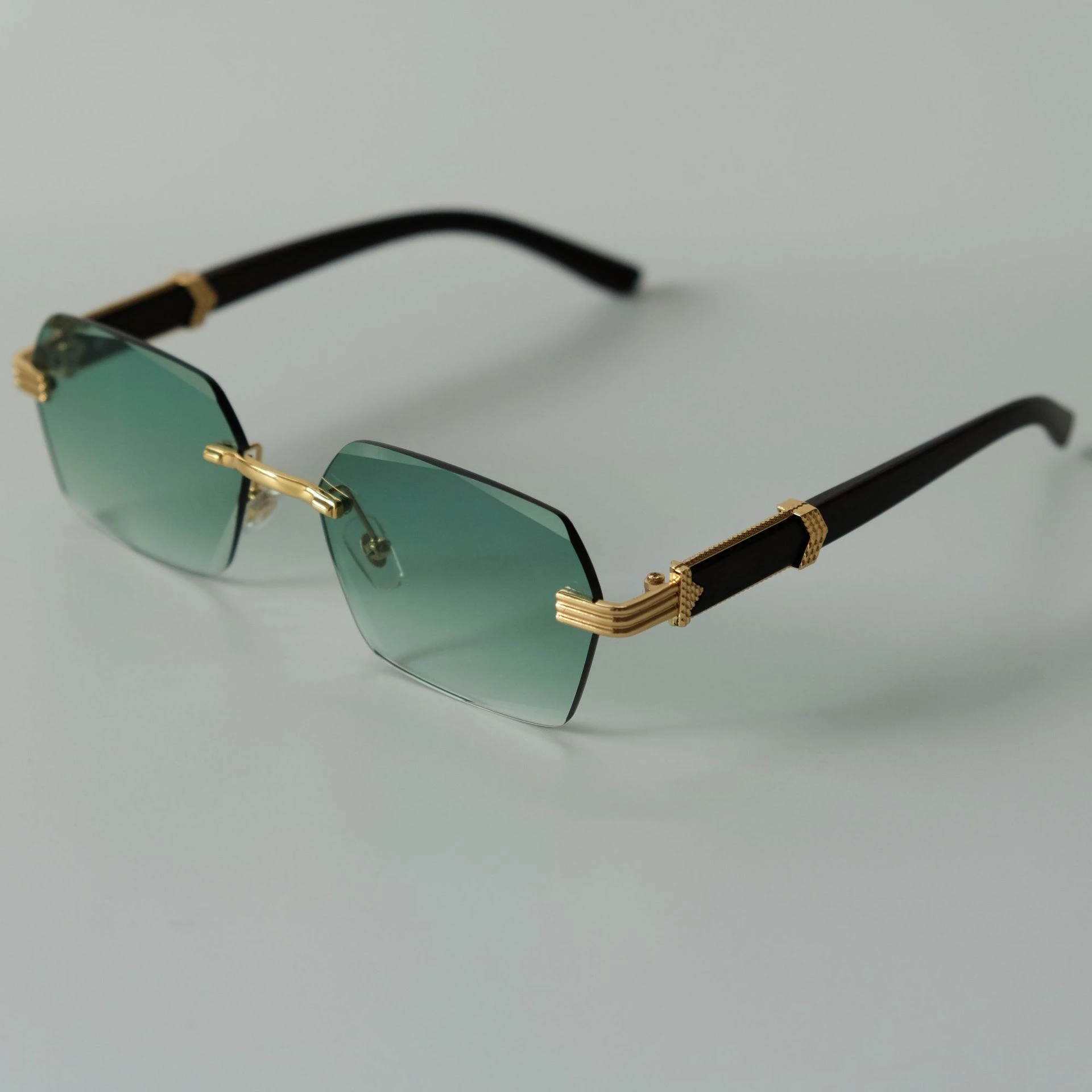 Fashion Square Rimless Trimming Glasses - Golden Frame Gradient Green