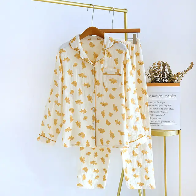 Women's Cotton Crepe Pajamas Cute Peter Pan Collar Close fitting Suit Suit - Shop at LoveMi