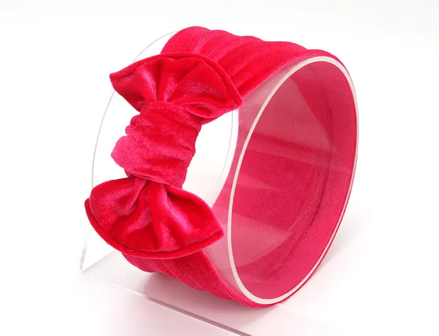 Baby Lace up Gold Velvet Fat Bow Hair Band Rose Red - Shop at LoveMi