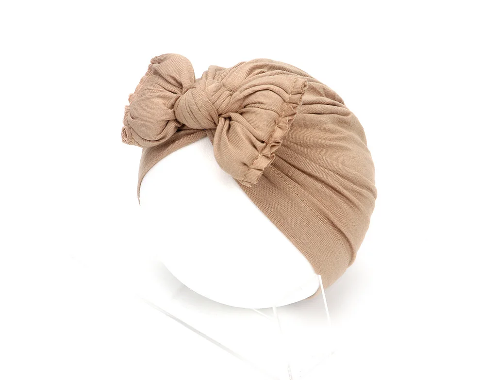 Pleated Baby Hat Bow Solid Color Pullover Indian Hat - Camel