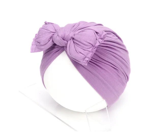 Pleated Baby Hat Bow Solid Color Pullover Indian Hat Light Purple - Shop at LoveMi