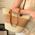 South Korea Vacation Style Raffia Woven Bag Large Capacity Totes - Beige
