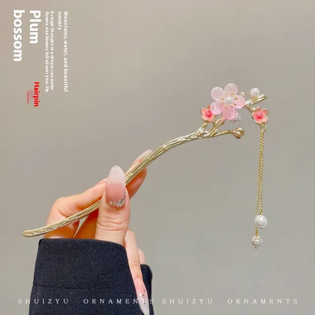 Dress Accessories Hairpin Headwear Antique Style Plate Hairpin Jade Hare Pink Floral - Shop at LoveMi