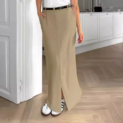 High Waist Slit Skirt Slim Fit Sheath Fashion Khaki - Shop at LoveMi
