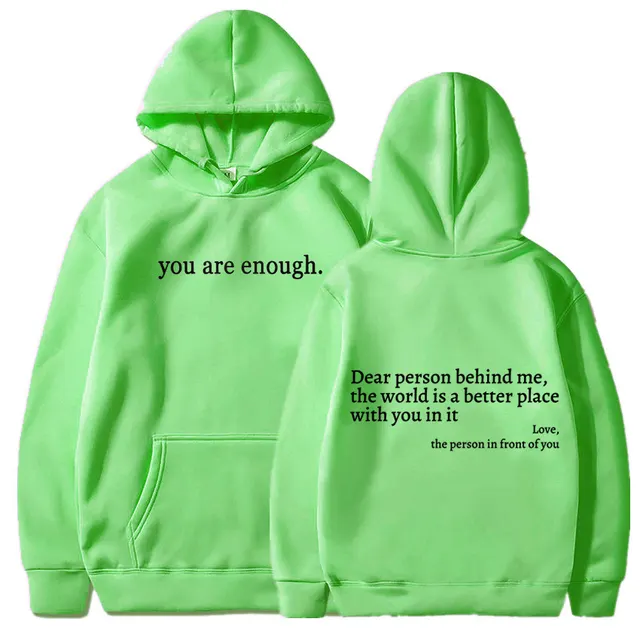 Letter Printing Drawstring Fleece lined Hoodie Grass Green Black Words - Shop at LoveMi